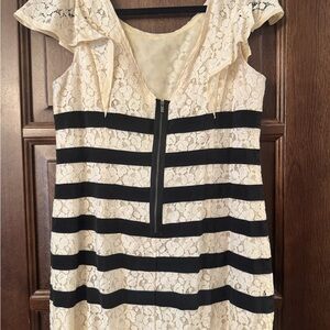 BCBGMaxAzria Cream Lace Mini Dress with Black Stripes